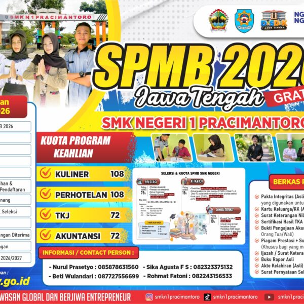 SMK Negeri 1 Pracimantoro Buka Pendaftaran Siswa Baru (SPMB) Tahun 2026: Kuliah? Kerja? Wirausaha? Semua Bisa!