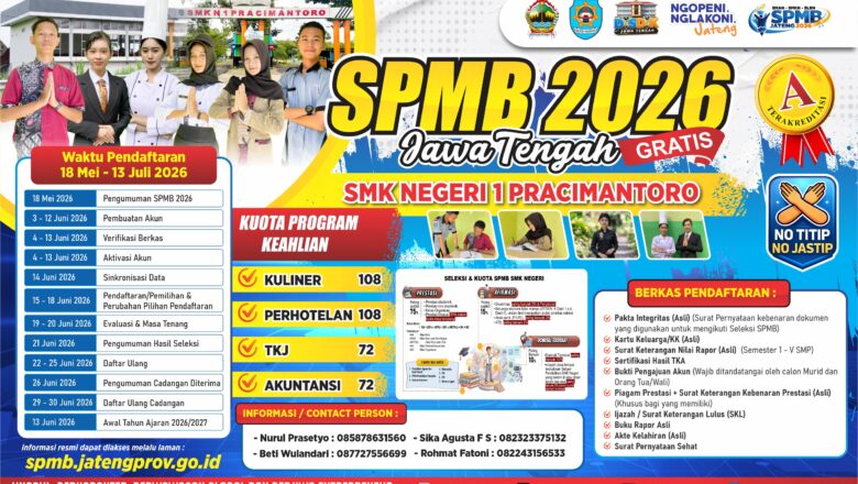 SMK Negeri 1 Pracimantoro Buka Pendaftaran Siswa Baru (SPMB) Tahun 2026: Kuliah? Kerja? Wirausaha? Semua Bisa!